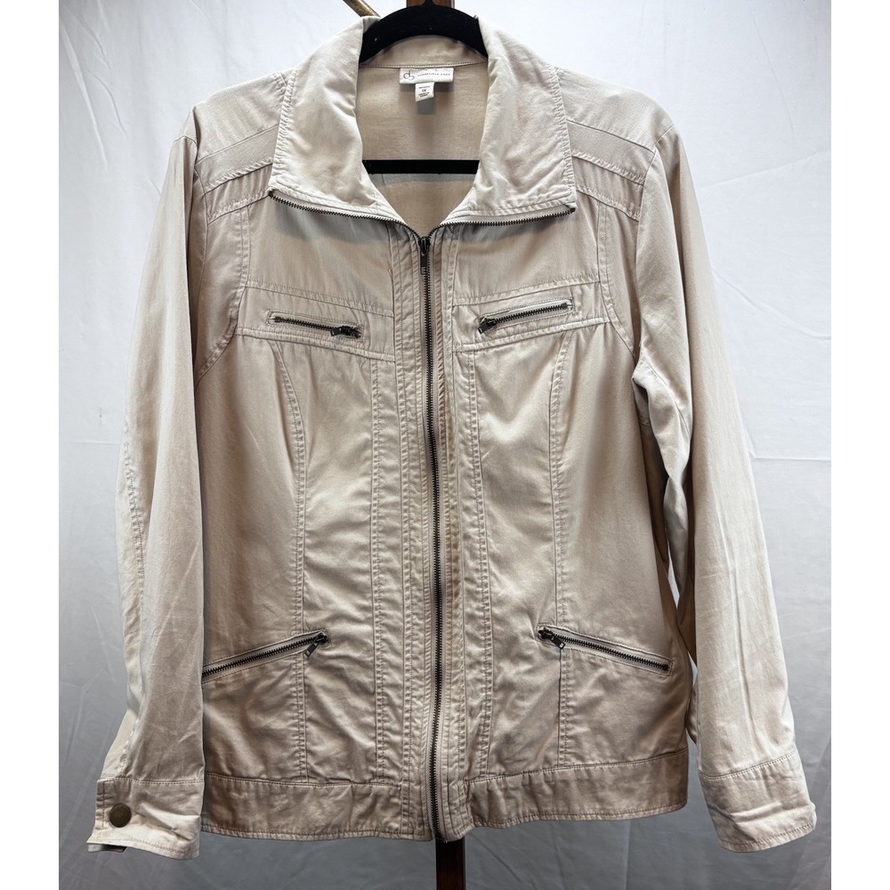 Dressbarn Women's Casual Tan Lightweight Jacket Plus Size‎ 1X Spring 100% Cotton